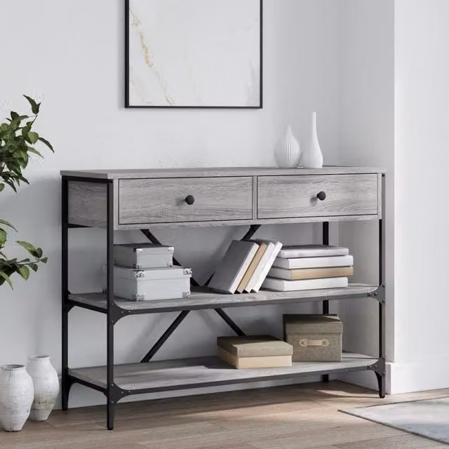 Berkfield Home Grey Sonoma Console Table with Drawers and Shelves – 1