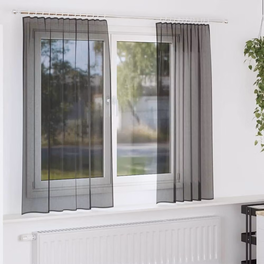 Berkfield Home Black Transparent Voile Fabric Panel Curtains with Rod Pockets, 2 Pack – 2