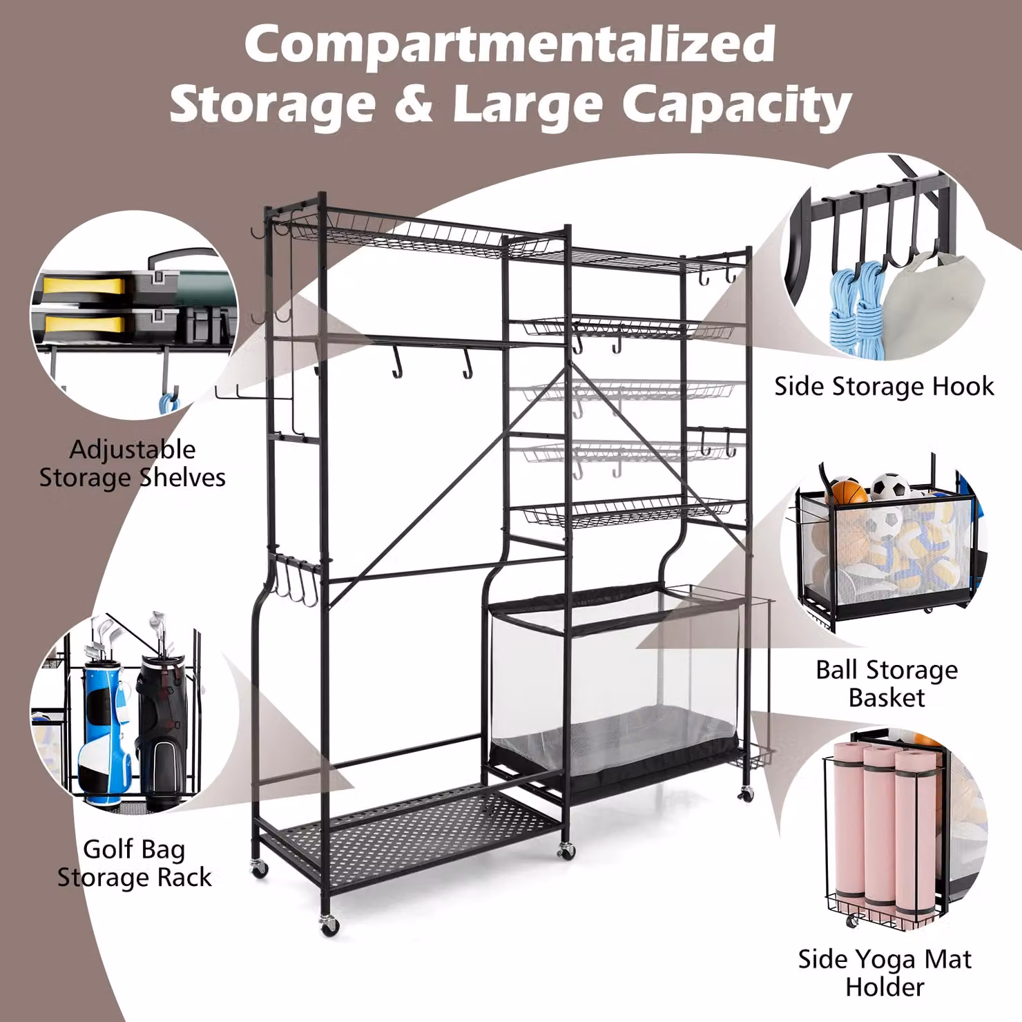 Costway Metal Sports Equipment Organizer and Golf Bag Holder in Black – 2