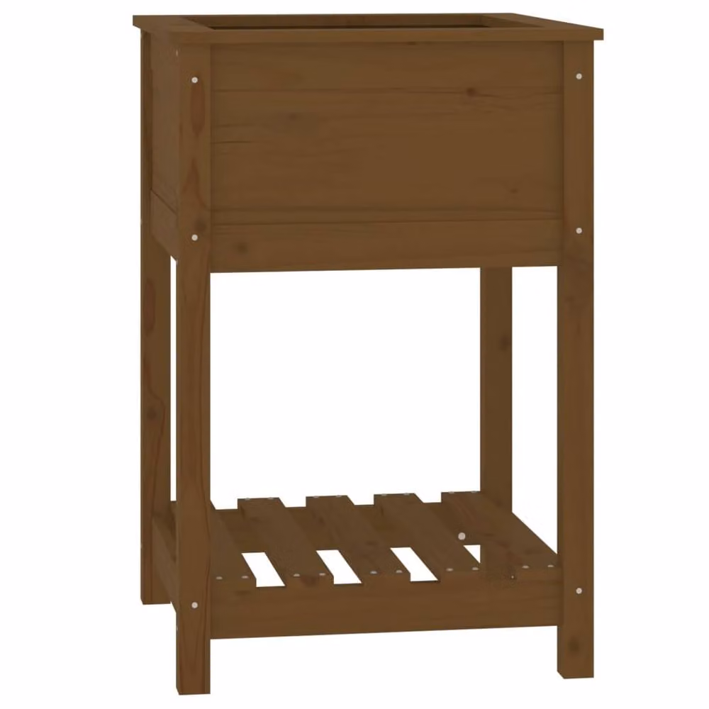 Berkfield Home Honey Brown Solid Wood Pine Planter with Shelf, W/D/H: 54 x 54 x 81 cm – 2