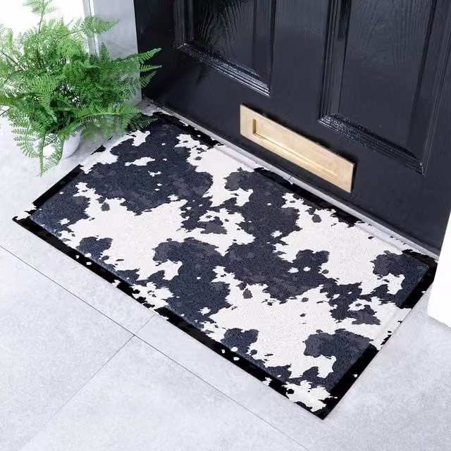 Artsy Mats Black and White Cow Print Indoor Outdoor Mat, W: 40 cm, L: 70 cm – 1