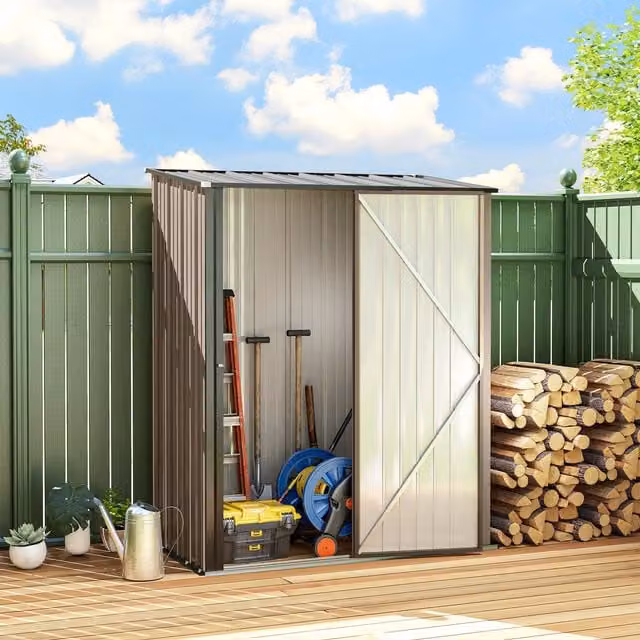 OUTSUNNY Brown Galvanised Steel Outdoor Storage Shed with Lockable Single Door