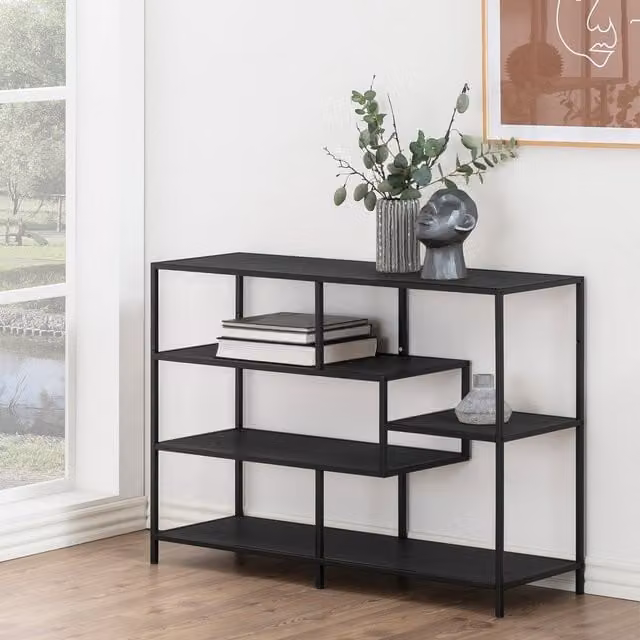 Furniture To Go Seaford Industrial Metal Wide Bookcase in Black