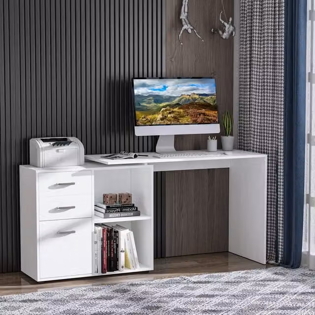 HOMCOM L-Shaped Corner Computer Desk in White