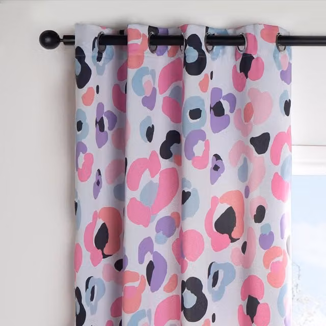 OHS Pink Kids Leopard Animal Blackout Eyelet Curtains, Width: 167.64 cm, Drop: 137.16 cm