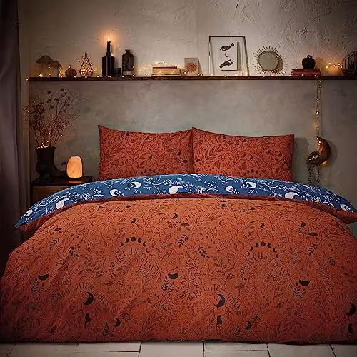 furn. Witchy Vibes Reversible Cotton Duvet Cover and Pillowcase Set, Orange, W/H: 137 x 200 cm