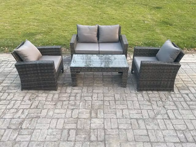 Fimous 4 Seater Outdoor Rattan Garden Furniture Set with Coffee Table in Dark Grey Mixed
