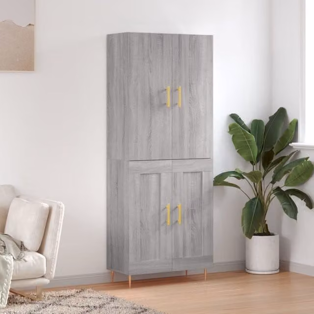 Berkfield Home Grey Sonoma Modern Highboard with Hinged Doors, W: 69.5 cm, D: 34 cm, H: 180 cm
