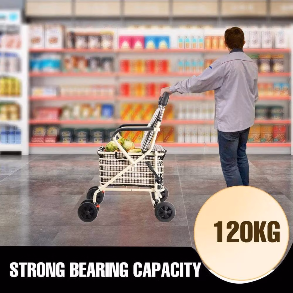 PAWNORA Folding Walk Seated Shopping Trolley in Beige – 4