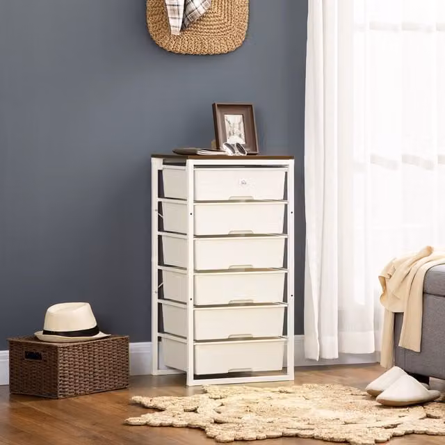 HOMCOM 6 Drawer Chest of Drawers Storage Cabinet in White