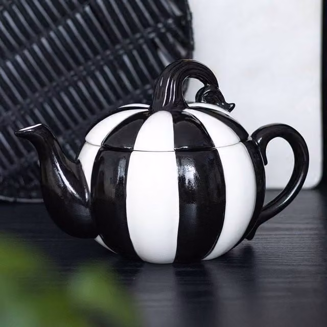 Uniqueful Black and White Striped Pumpkin Teapot, 500ml
