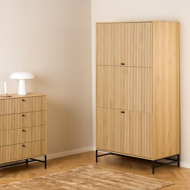 Furniture To Go Albany 4 Door Industrial Wardrobe in Black and Oak, H: 200 cm, W: 99 cm, D: 60 cm