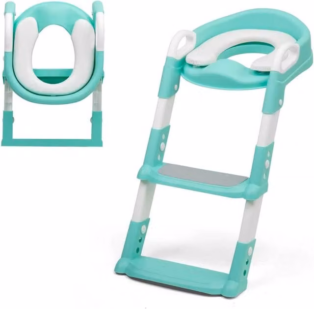Nordara Universal Adjustable Kids Toilet Training Seat with Non-Slip Step Ladder in Turquoise Multicolour, W/D/H: 50 x 80 x 50 cm – 1