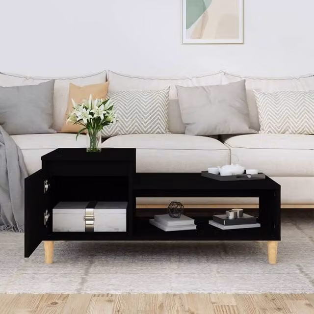 Berkfield Home Black Decorative Rectangular Coffee Table in Engineered Wood, W: 100 cm, D: 50 cm, H: 45 cm