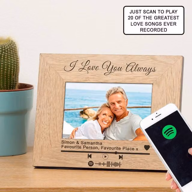 Uniqueful Personalised Love Songs Wood Picture Frame, Brown, W/D/H: 19.5 x 24.5 x 1.0 cm