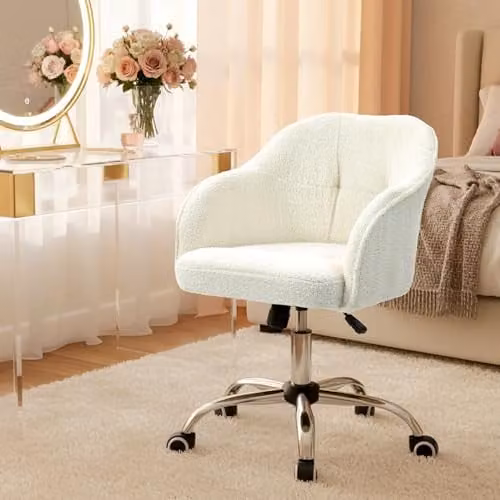 HOMCOM White Fabric Swivel Task Chair for Home Office and Bedroom, W/D/H: 61.0 x 46.0 x 120.0 cm – 2
