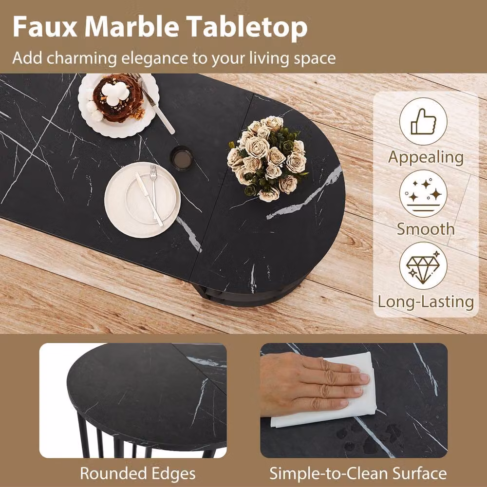 Gymax Long Narrow Pub Bar Table with Black Faux Marble Tabletop – 5