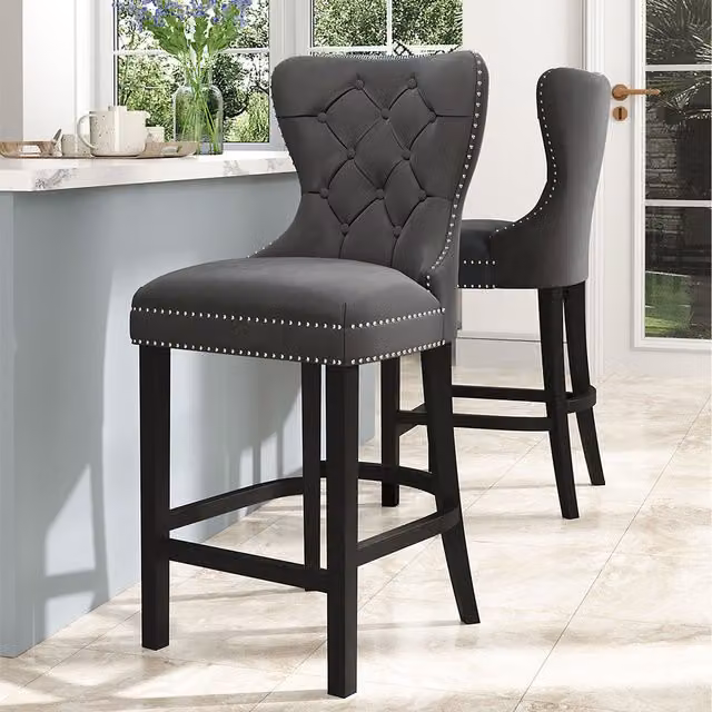 Komore Modern Velvet Bar Chair in Dark Grey