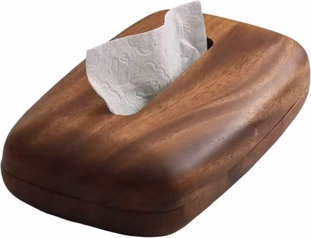 FORGEVIO Walnut Solid Wood Tissue Box Cover, Brown, Freestanding – 1