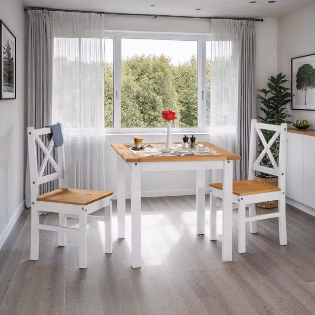 Seconique Salvador One Plus Two Tile Top Dining Set with White Ceramic Table and Pine Chairs