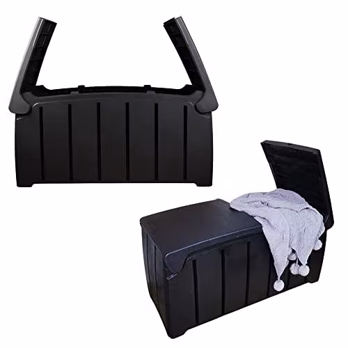 Samuel ALEXANDER Black Weatherproof Large Garden Storage Box with Butterfly Opening Top and Padlock Hole, W: 115 cm, D: 55 cm, H: 60 cm