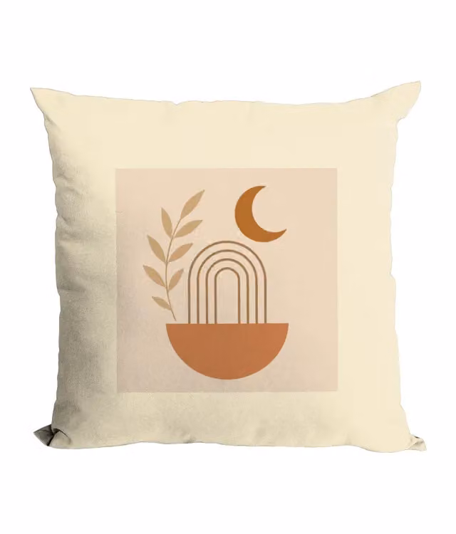 Mafett Set of 4 Boho Square Cotton Cushion Covers with Minimalist Abstract Graphic Designs in Beige and Sand – 2