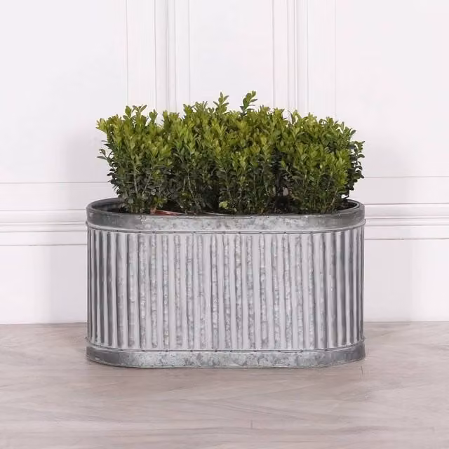 FLAVORA Small Vintage Aged Ribbed Galvanised Metal Planter Tub in Grey, 100g – 1