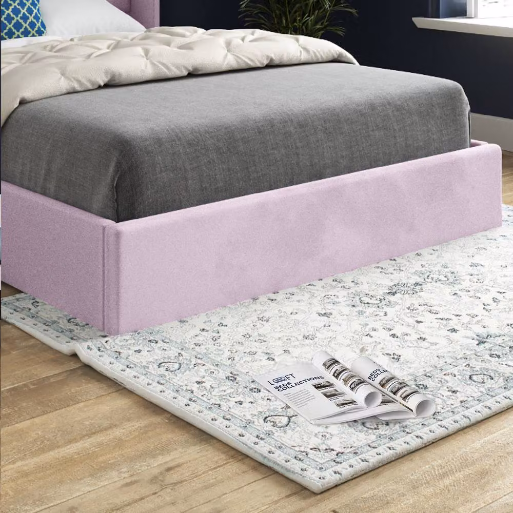 KDMD Stafford Winged Upholstered Designer Bed Frame in Pink Soft Velvet, Size: Double (140 x 200 cm) – 4