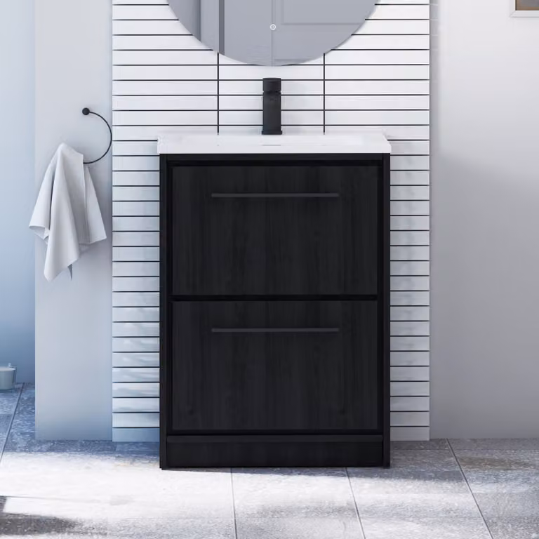 Livora Black Woodgrain Floor Standing 2 Drawer Bathroom Vanity Unit with Optional Basin