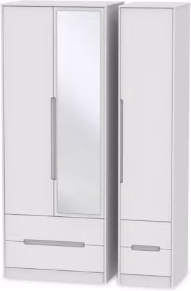 Welcome Monaco White Glossy 3 Door 4 Drawer Tall Mirrored Triple Wardrobe