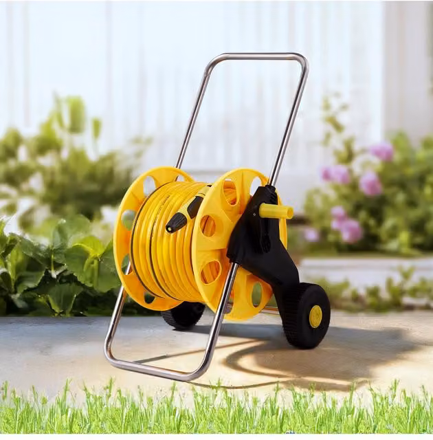 H&O Direct Yellow Garden Hose Reel Cart with Wheels, 40m Capacity – 1