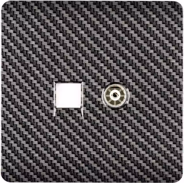 Trendi Switch 2 Gang Combination TV Co-Axial and RJ45 Cat 5e Ethernet Sockets in Black Carbon Fibre