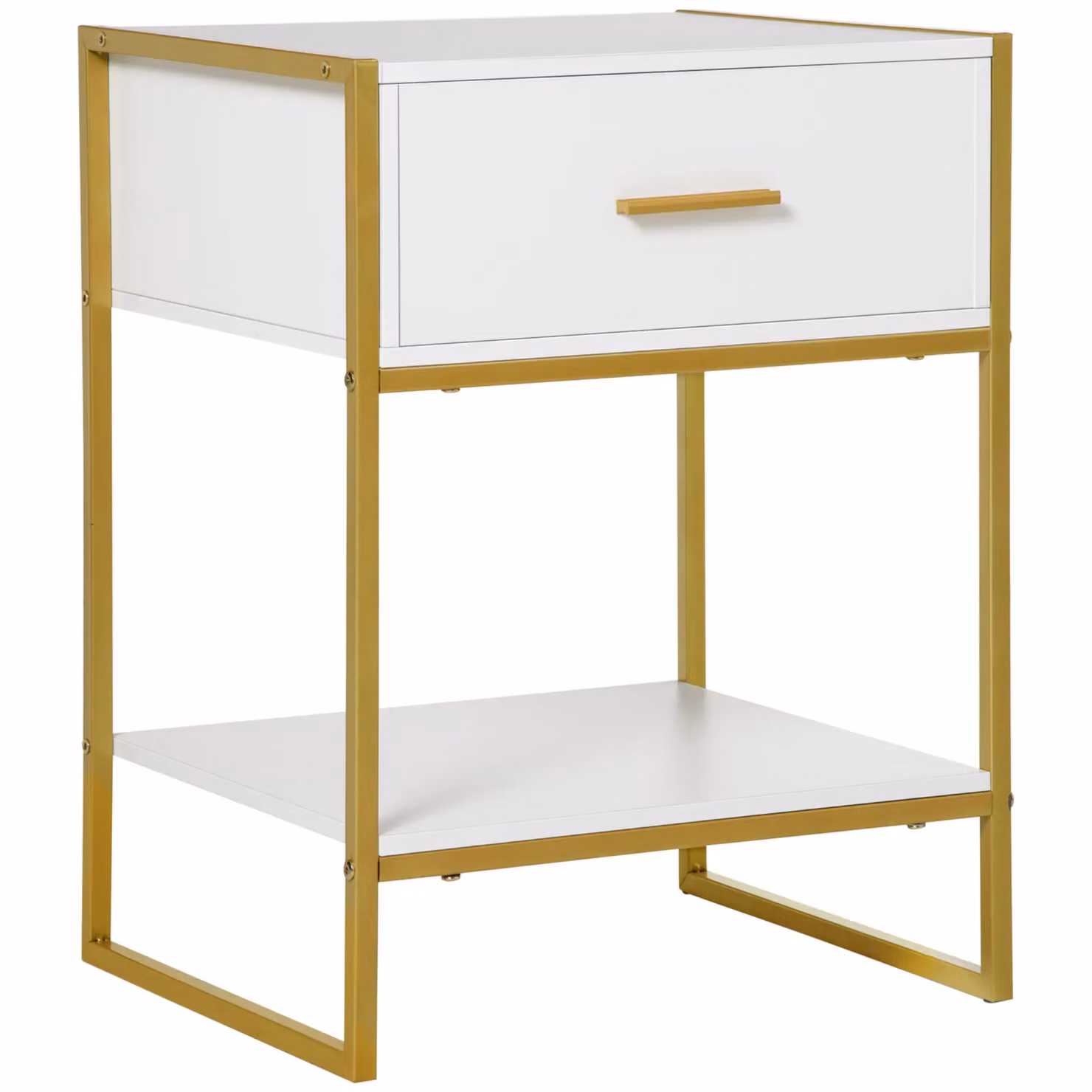 HOMCOM Modern White Bedside Table with Drawer and Shelf – 2