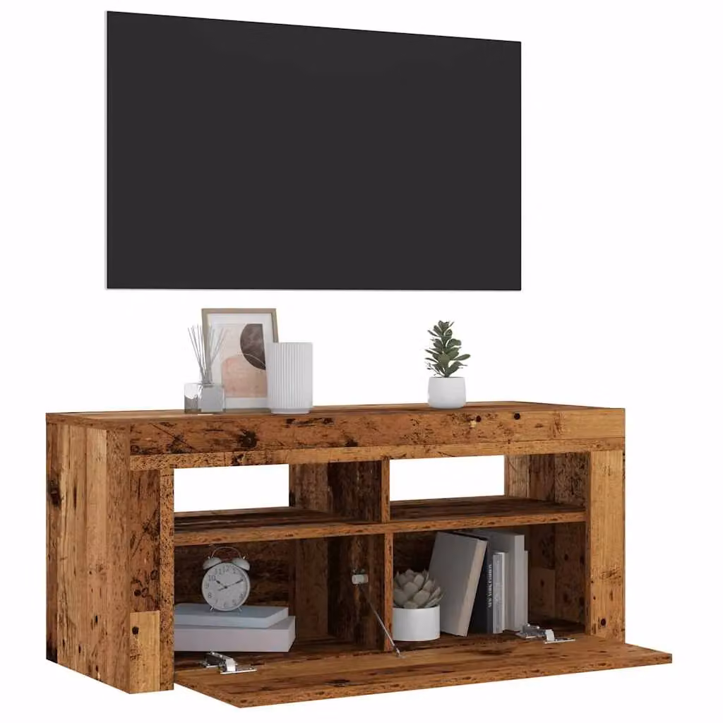 Berkfield Home Modern TV Cabinet with LED Lights in Old Wood Brown, W/D/H: 90 x 35 x 40 cm – 5