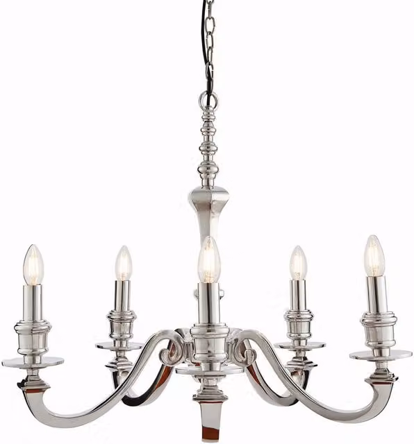 Endon Finsbury 5 Light Multi Arm Pendant Light in Silver and Grey Polished Aluminium with E14 LED Compatibility