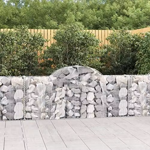 vidaXL Arched Gabion Baskets, 2 Pieces, Galvanised Steel, Silver/Red, W/D/H: 200 x 30 x 80/100 cm – 2