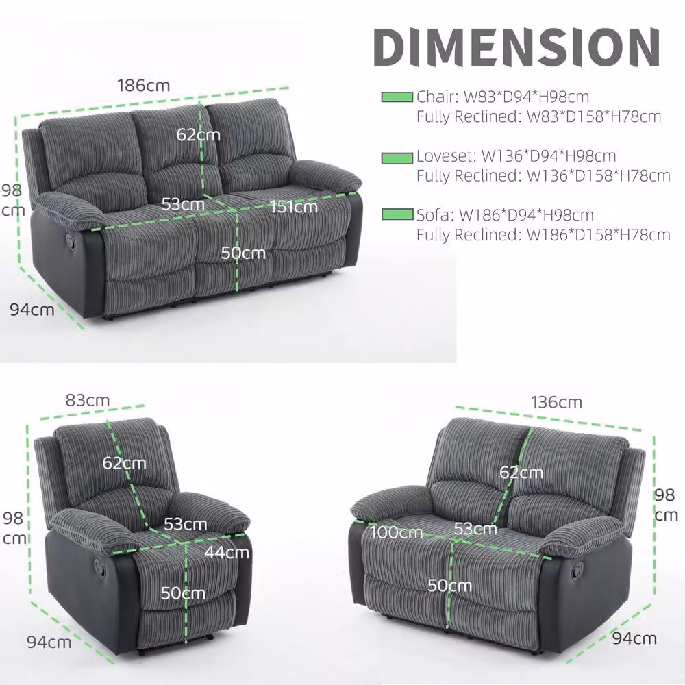FURNITURE ONE Manual Reclining Armchair in Grey with Fabric and Synthetic Leather Upholstery – 2