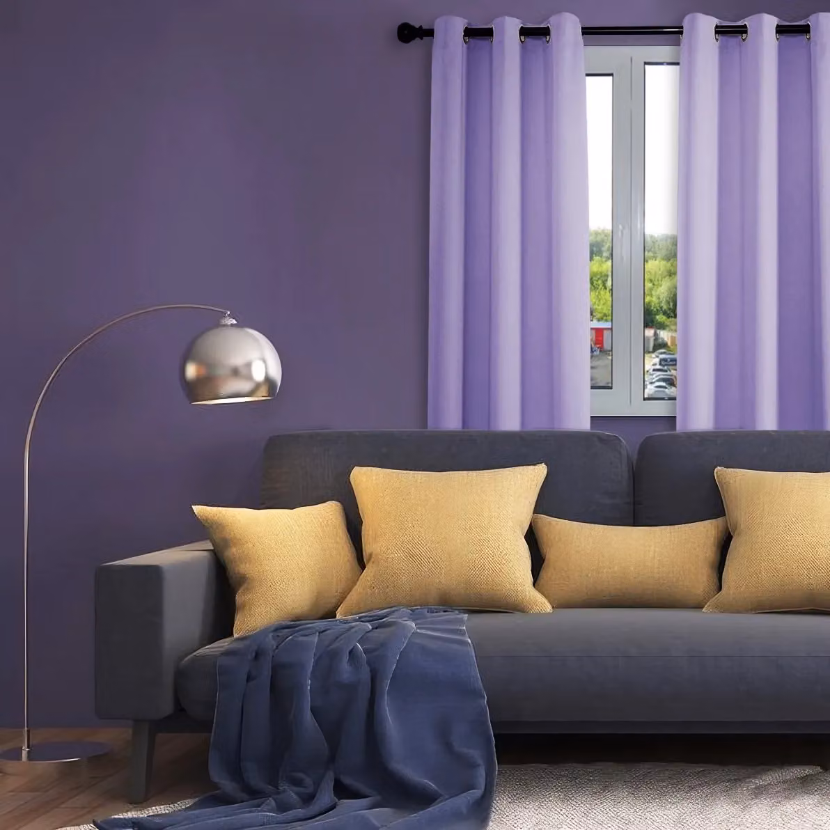 Happy Homewares Blackout Thermal Eyelet Curtains, Purple Polyester 2 Panel Pair, Width: 168 cm, Drop: 183 cm – 4