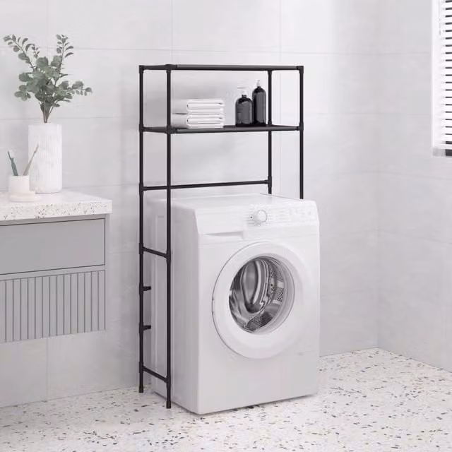 Berkfield Home 2-Tier Metal Storage Rack over Washing Machine, Black, W: 69 cm, D: 28 cm, H: 143 cm