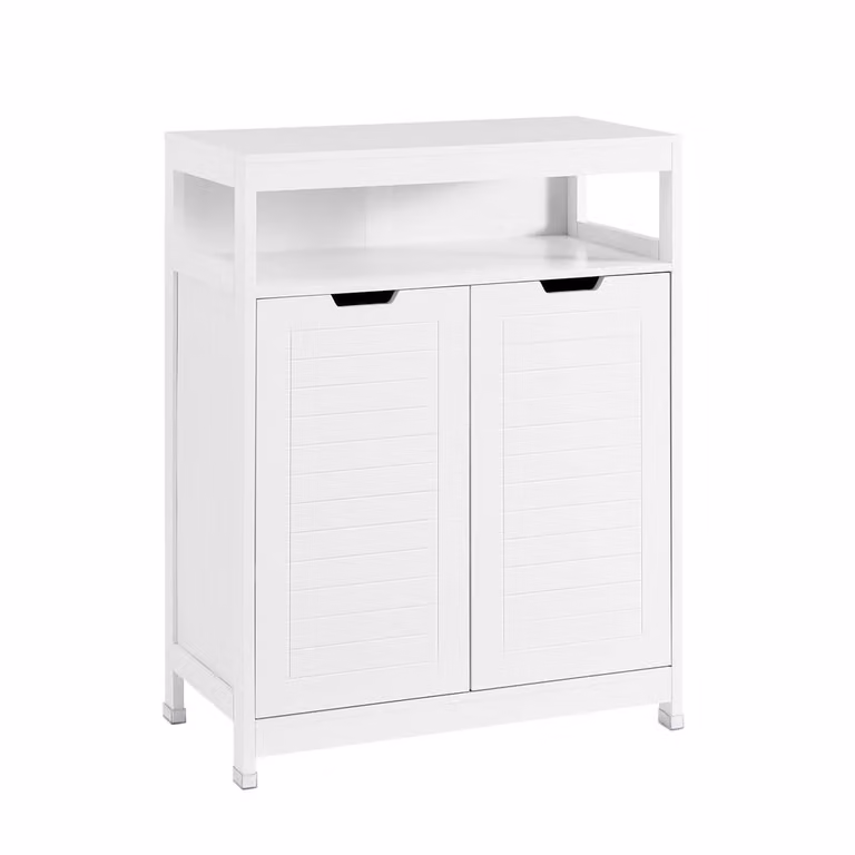 SoBuy Maritime White Freestanding Bathroom Floor Cabinet with Roll Shutter Doors and Internal Shelves