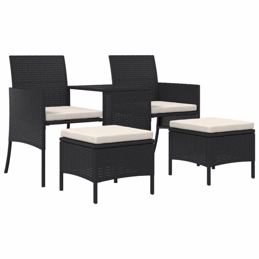 Berkfield Home Garden Sofa Set with 2-Seater Outdoor Sofa, Coffee Table and Matching Ottomans in Black Rattan – 3