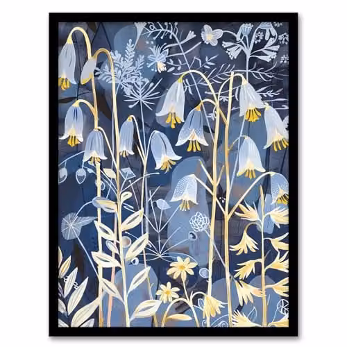 Artery8 Bluebells at Night Botanical Wildflower Framed Wall Art Print, Blue, H 29.7 cm x W 21.0 cm x D 0.5 cm – 1