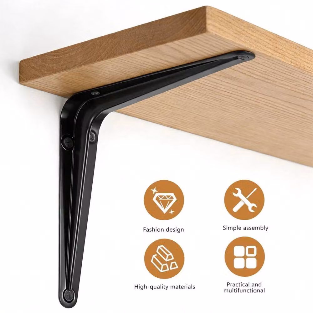 NESTLUNE Heavy Duty Steel Shelf Brackets in Black, W/D/H: 100 x 15 x 15 cm – 5