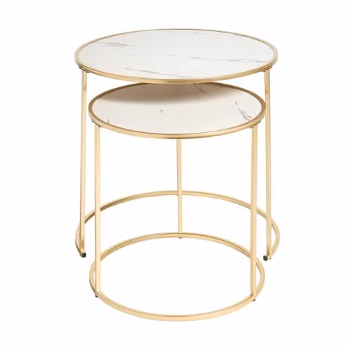 OHS Marble Nest of 2 Round Side Tables in White and Gold – 2