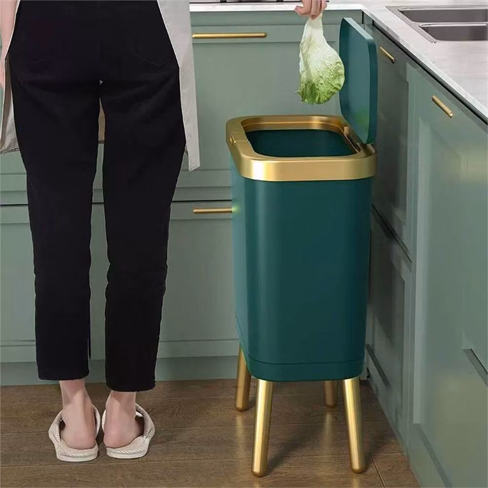 PAWNORA Kitchen Rubbish Bin with Flip Lid, Green and Gold, W: 30 cm, D: 20 cm, H: 48.5 cm – 4