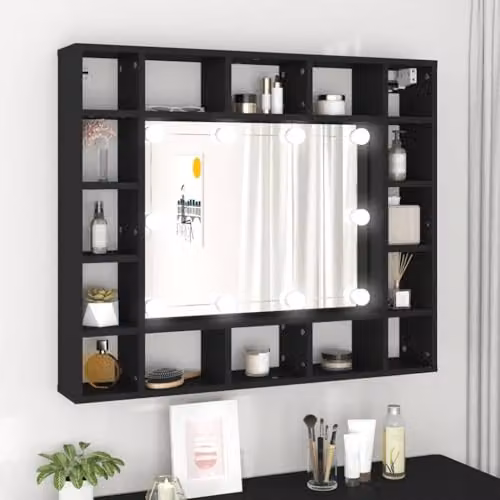 vidaXL Modern Black LED Mirror Cabinet for Bathroom, W/D/H: 91 x 15 x 76.5 cm – 2