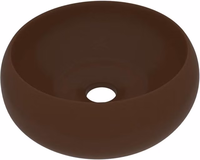 Berkfield Home Luxury Round Ceramic Wash Basin in Matt Dark Brown, W: 40 cm, H: 15 cm, D: 15 cm