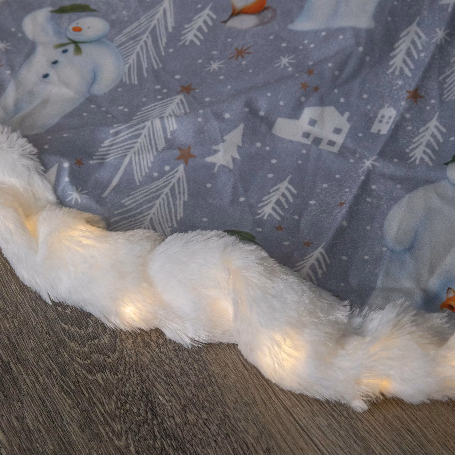 Samuel Alexander The Snowman USB LED Fabric Christmas Tree Skirt in Grey, 90cm – 2