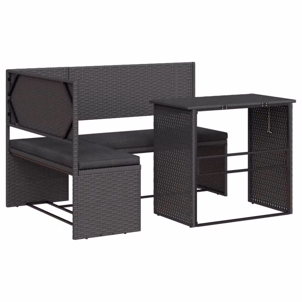 Berkfield Home L-Shaped Garden Sofa Set with Table and Cushions in Black Poly Rattan and Metal – 2