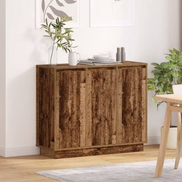Berkfield Home Rustic Oak Sideboard with Integrated LED Lighting in Brown, W/D/H: 90 x 32 x 75 cm – 1